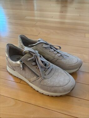 Rieker Taupe Lace-Up Sneakers with Side Zip